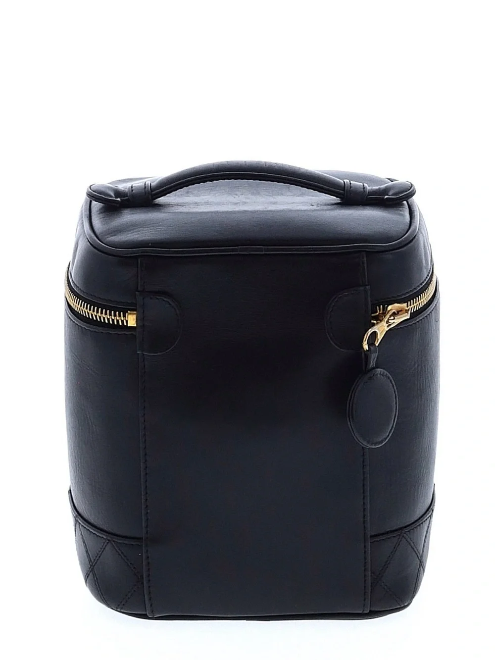 Vintage Chanel Black Caviar Leather Vanity Case Top Handle  Bag Gold Hardware